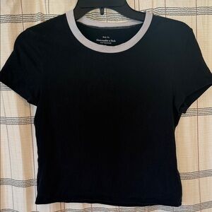 Abercrombie Baby Tee Black Small Fitted Ringer T Shirt Cotton Crop Top